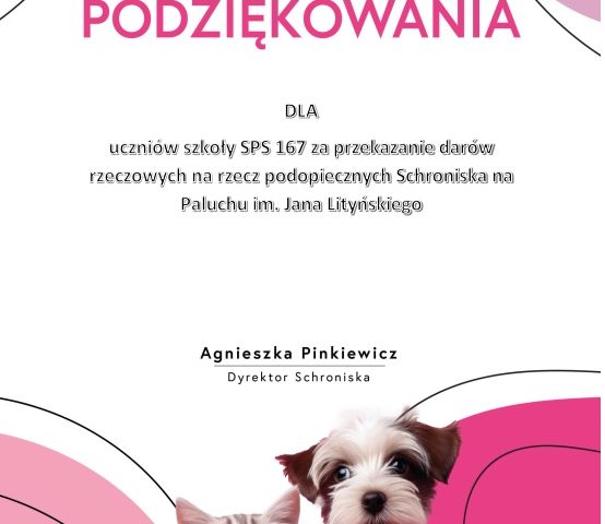 Podziękowania dla naszych uczniów